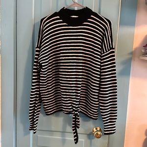 Black and White Striped Mock-neck Loft Sweater